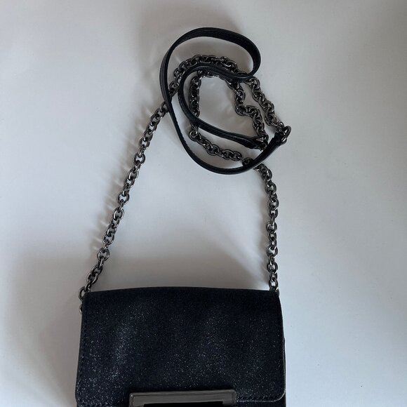 DVF Black Glitter Mini Cross Body with Leather & Chain Strap - Like New - Picture 7 of 9